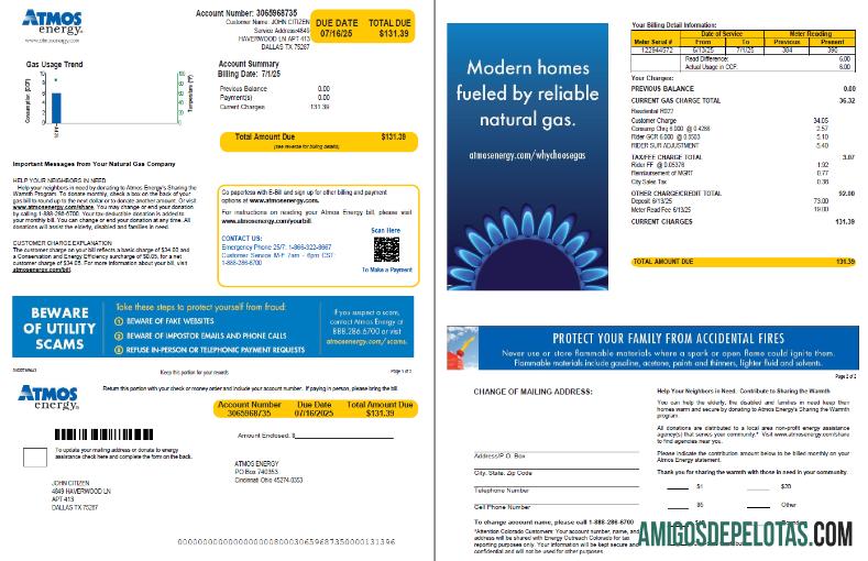 para download Modelo de conta de serviços públicos de energia Atmos dos EUA em formatos Word e PDF, 2 páginas